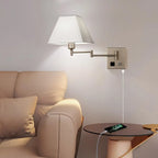 Elegant Swing Arm Wall Sconce with USB for Bedside Use