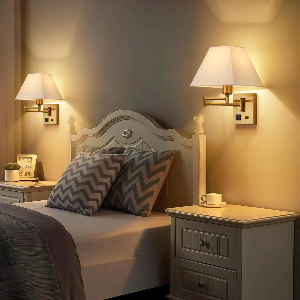 Elegant Swing Arm Wall Sconce with USB for Bedside Use