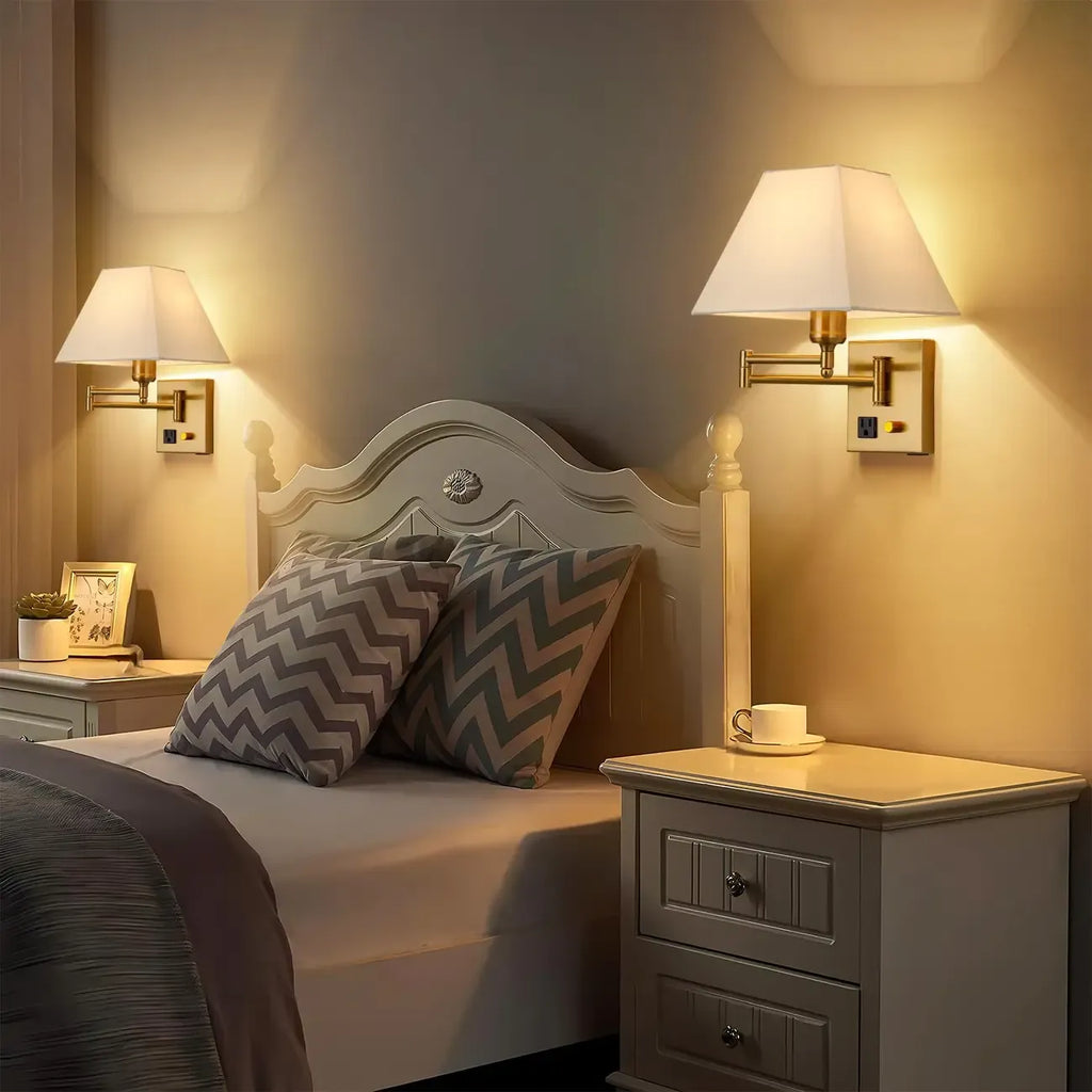 Elegant Swing Arm Wall Sconce with USB for Bedside Use