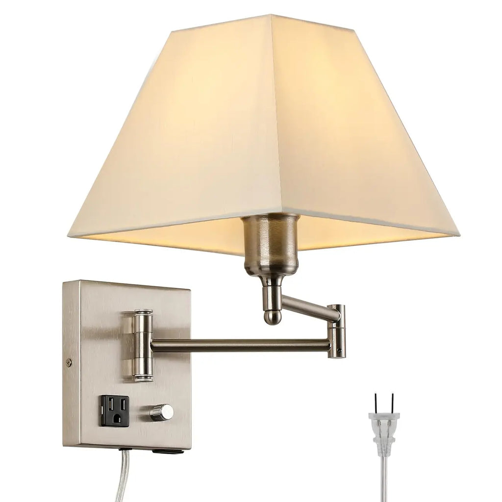 Elegant Swing Arm Wall Sconce with USB for Bedside Use
