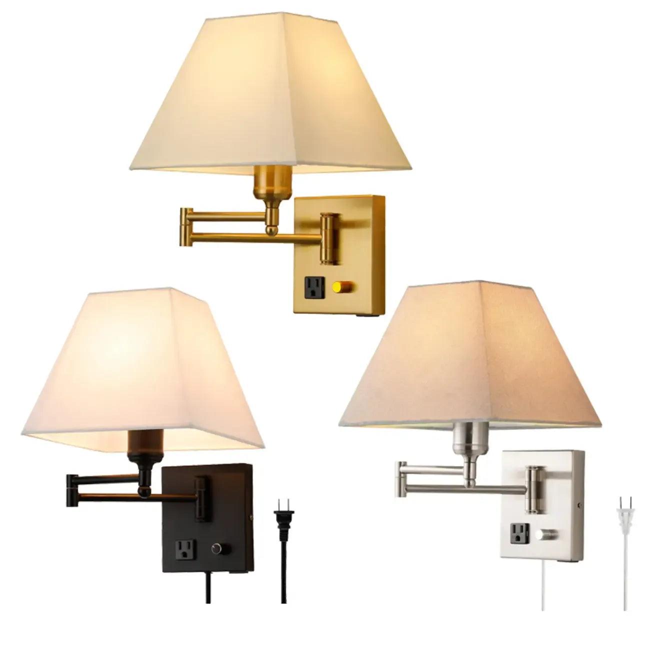 Elegant Swing Arm Wall Sconce with USB for Bedside Use