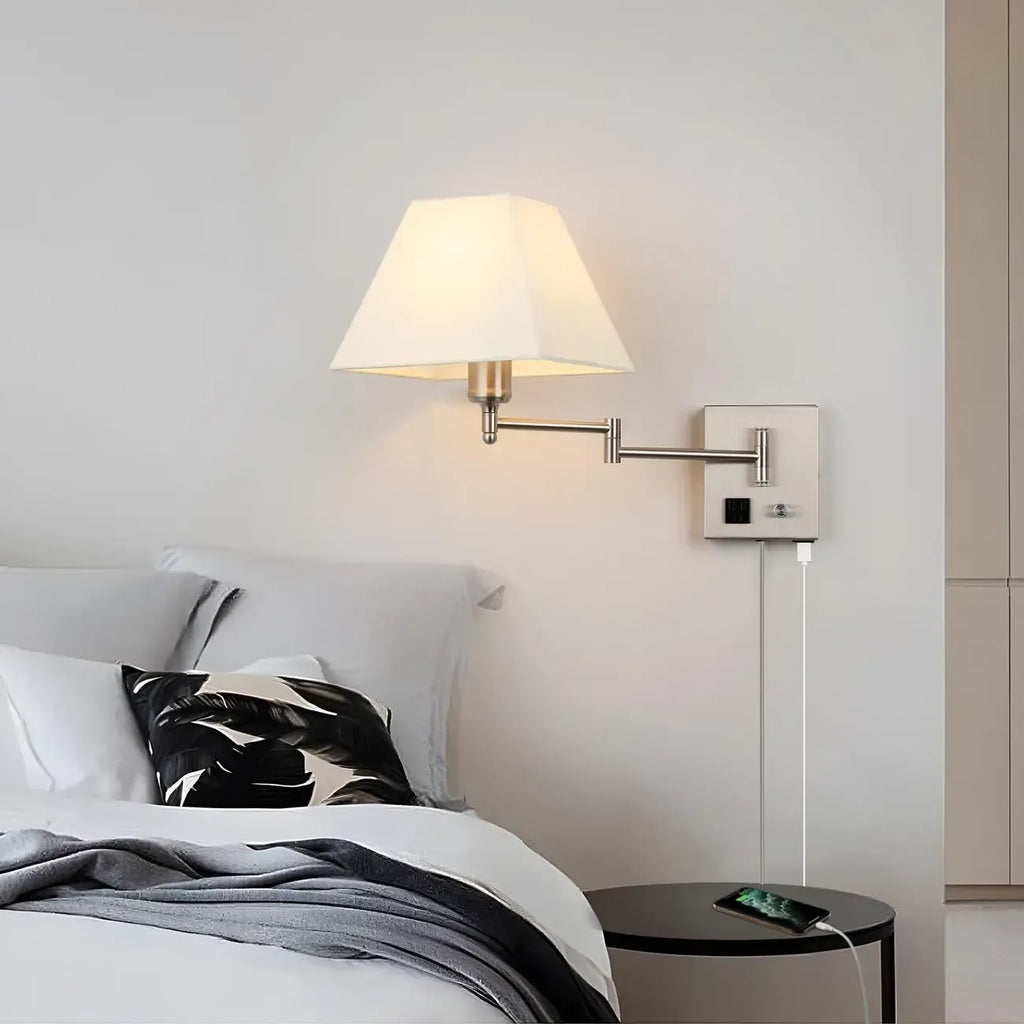 Elegant Swing Arm Wall Sconce with USB for Bedside Use