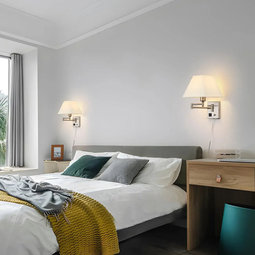 Elegant Swing Arm Wall Sconce with USB for Bedside Use