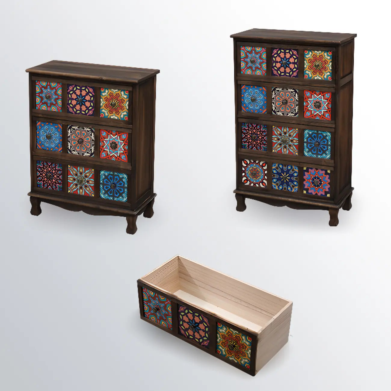 French Country Brown Wood Storage Cabinet with Drawers