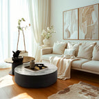 Modern Round White Nesting Coffee Table Set with Drawers