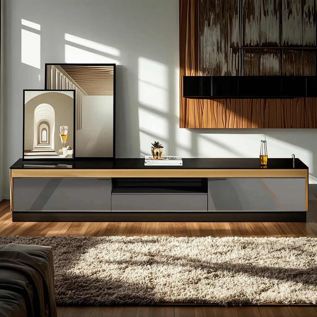 Glam Glass Mirrored TV Stand with Drawers for Living Room