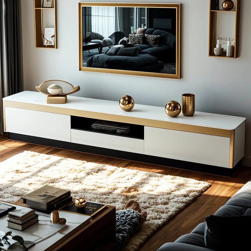 Glam Glass Mirrored TV Stand with Drawers for Living Room
