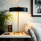 Gold Geometric Bedside Lamp with Pull Chain Switch