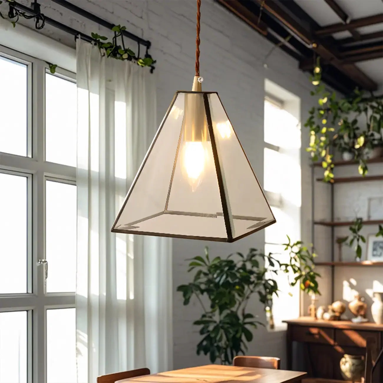 Modern Diamond Shape Glass Pendant Light for Living Room