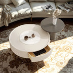 Modern White Stone Round Coffee Table with Storage