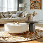 Modern White Stone Round Coffee Table with Storage