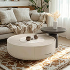 Modern White Stone Round Coffee Table with Storage
