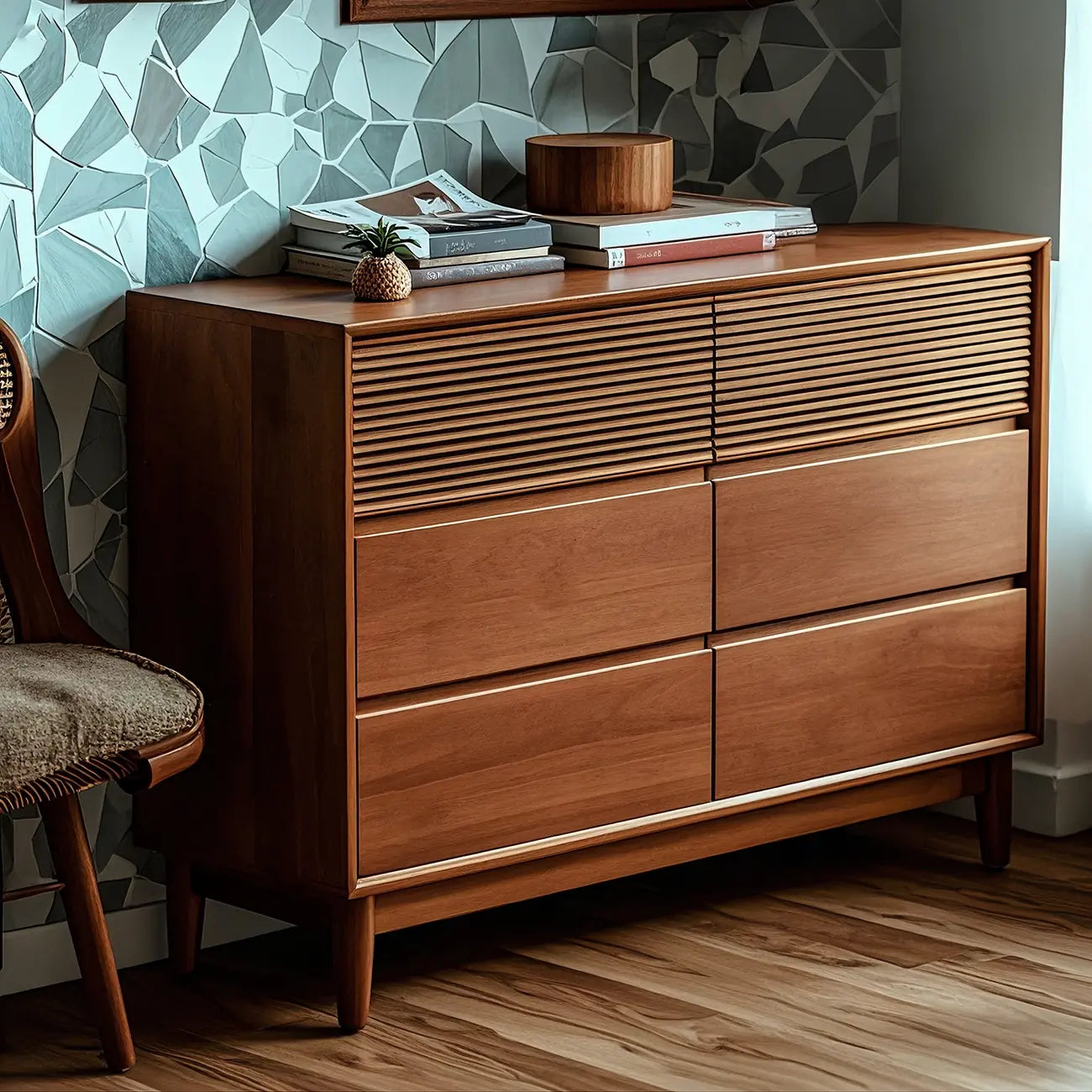 Rustic Brown Medium Wood Double Dresser in Horizontal