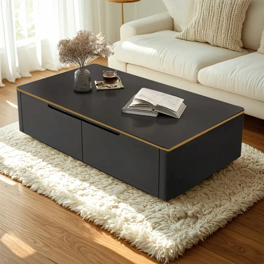 1 Tier Minimalistic Black Coffee Table with 4-Drawer