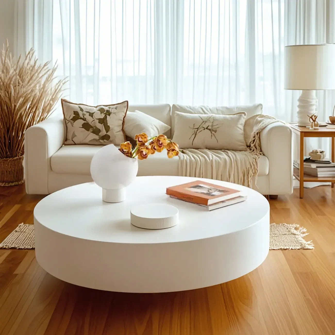 Modern White Round Fiberglass Coffee Table for Living Room