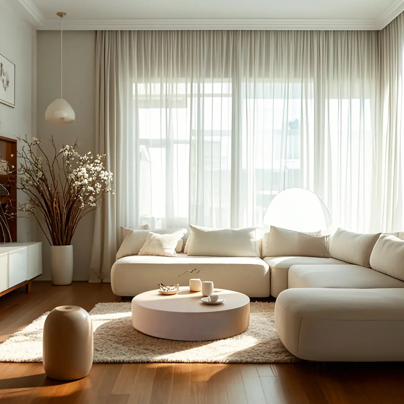 Modern White Round Fiberglass Coffee Table for Living Room