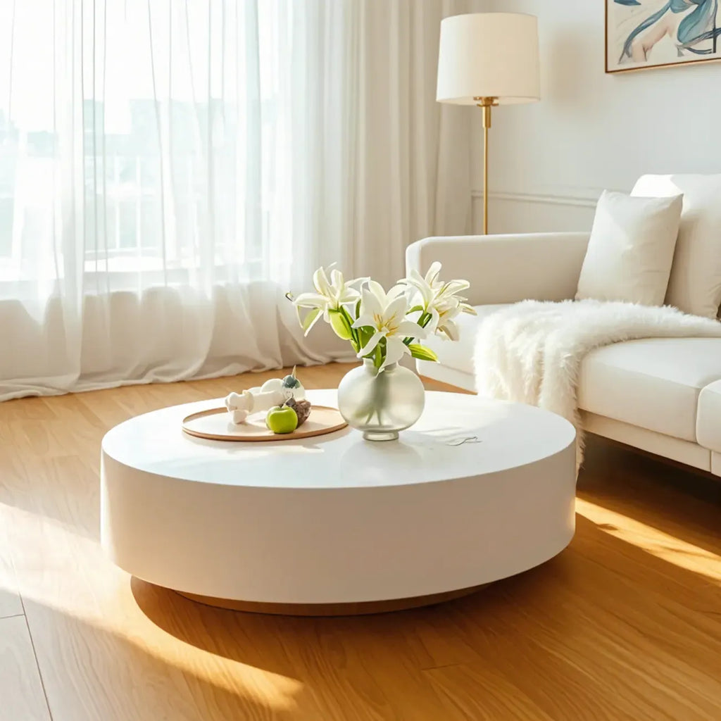Modern White Round Fiberglass Coffee Table for Living Room