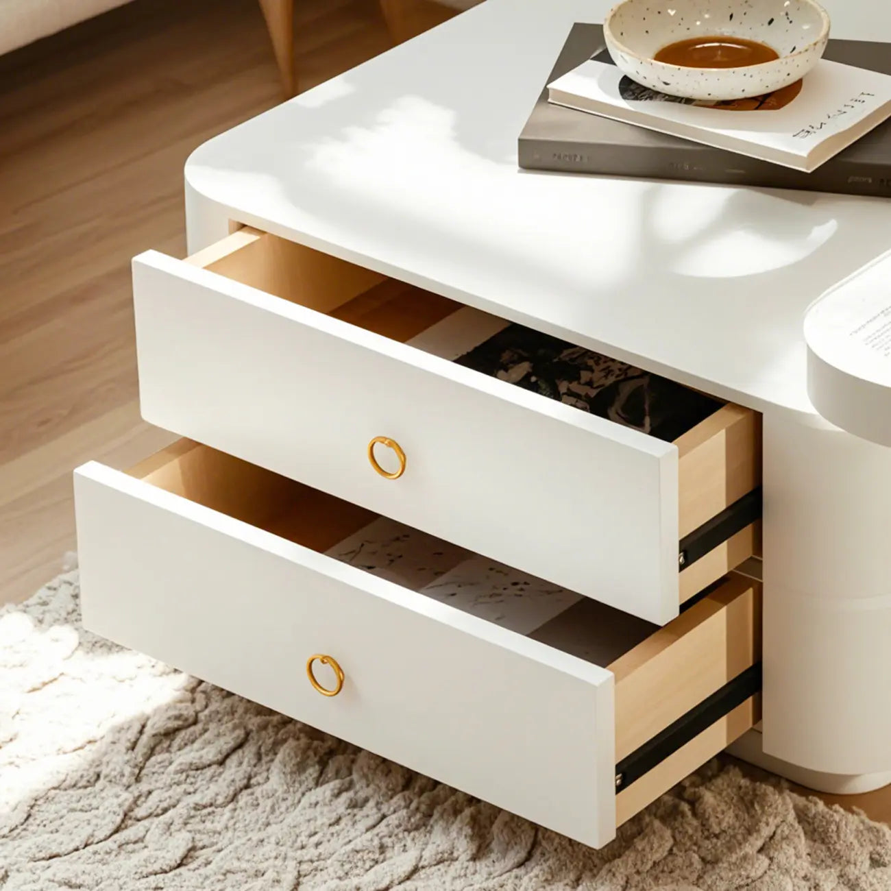 Modern White 2 Nesting Coffee Table Set with Storage