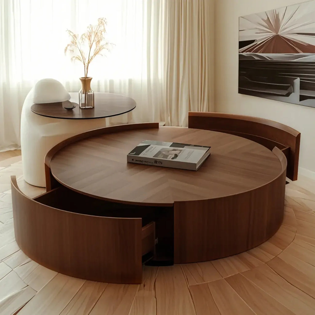 Modern Low Wooden Tray Top Coffee Table with Storage