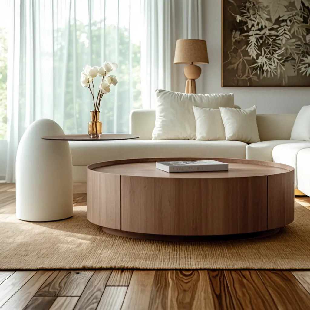 Modern Low Wooden Tray Top Coffee Table with Storage
