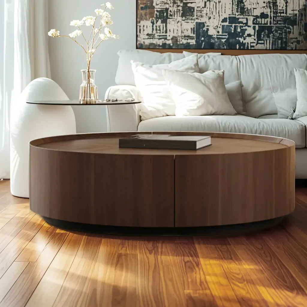 Modern Low Wooden Tray Top Coffee Table with Storage