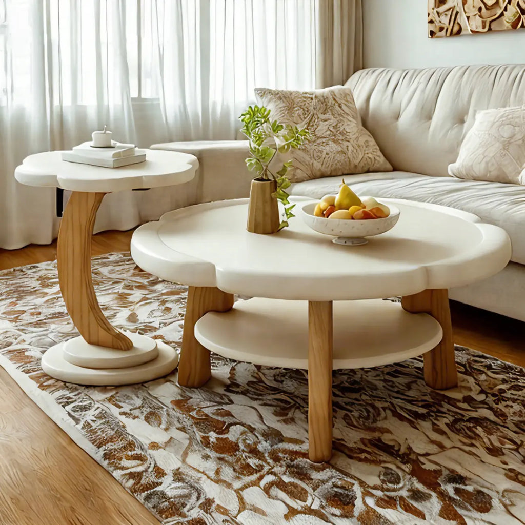 Irregular Cute Wooden Coffee Table with Storage for Living Room