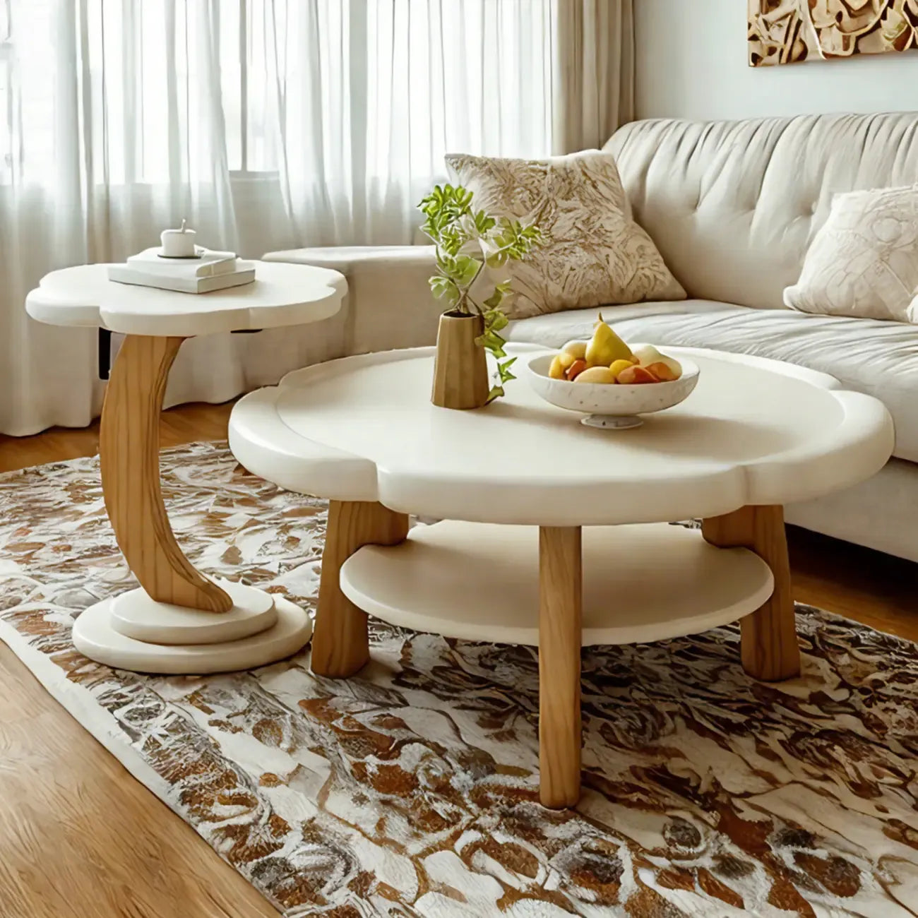 Irregular Cute Wooden Coffee Table with Storage for Living Room