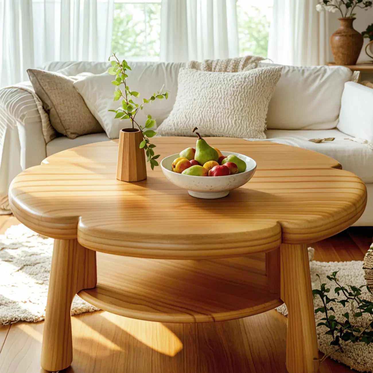Irregular Cute Wooden Coffee Table with Storage for Living Room