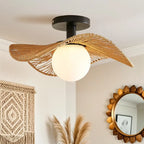 Oriental LED Semi-Flush Ceiling Light with Rattan Shade