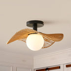 Oriental LED Semi-Flush Ceiling Light with Rattan Shade