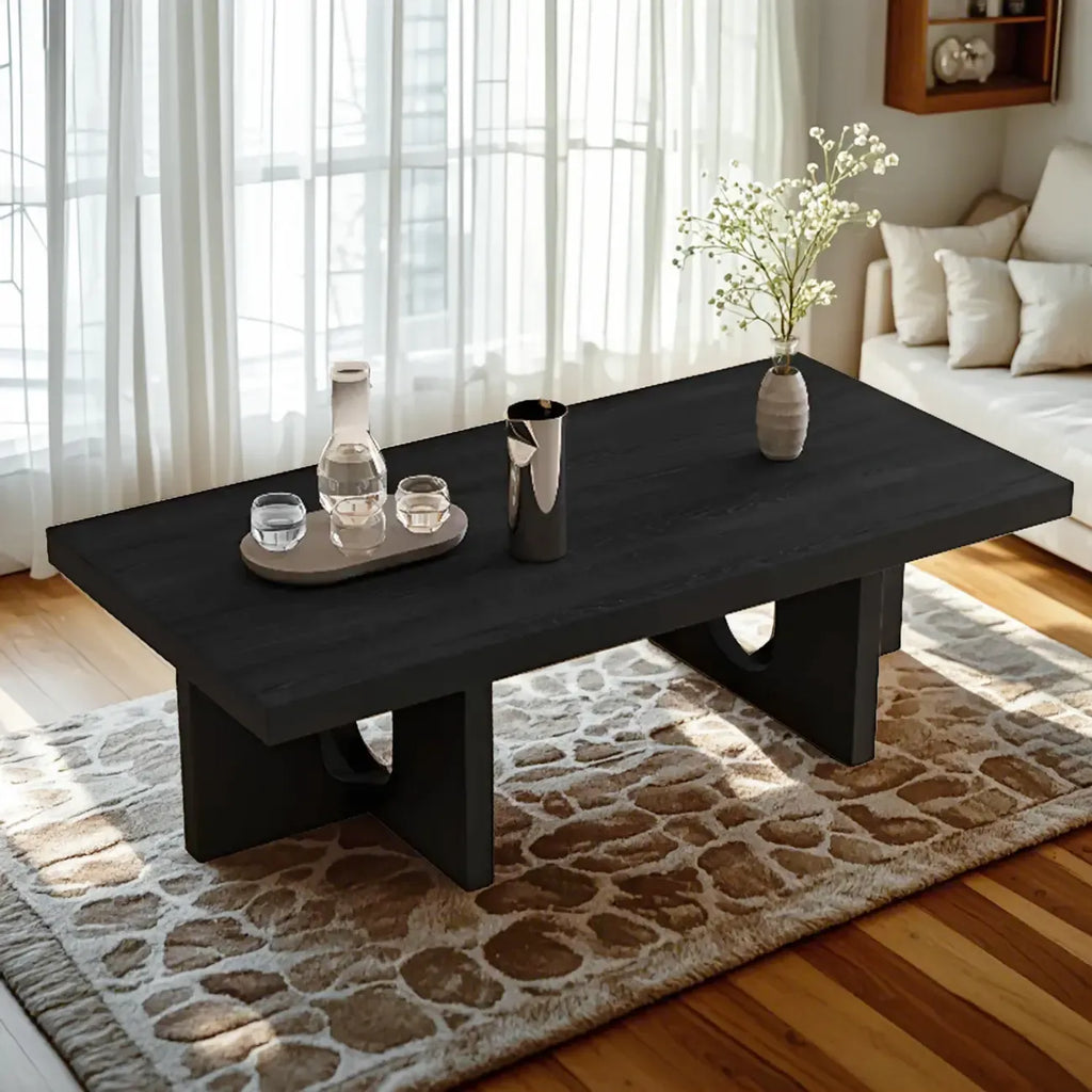 Minimalist Black Wood Rectangular Coffee Table for Living Room