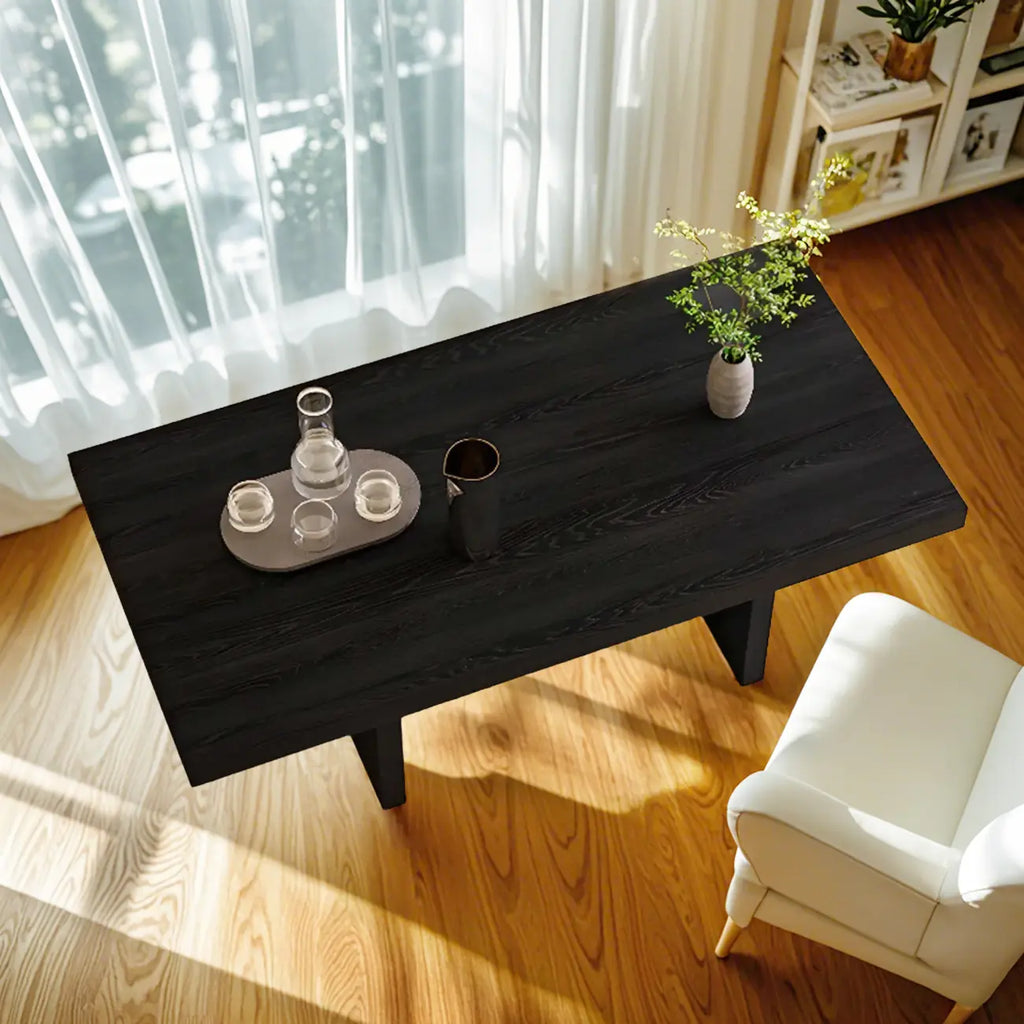 Minimalist Black Wood Rectangular Coffee Table for Living Room
