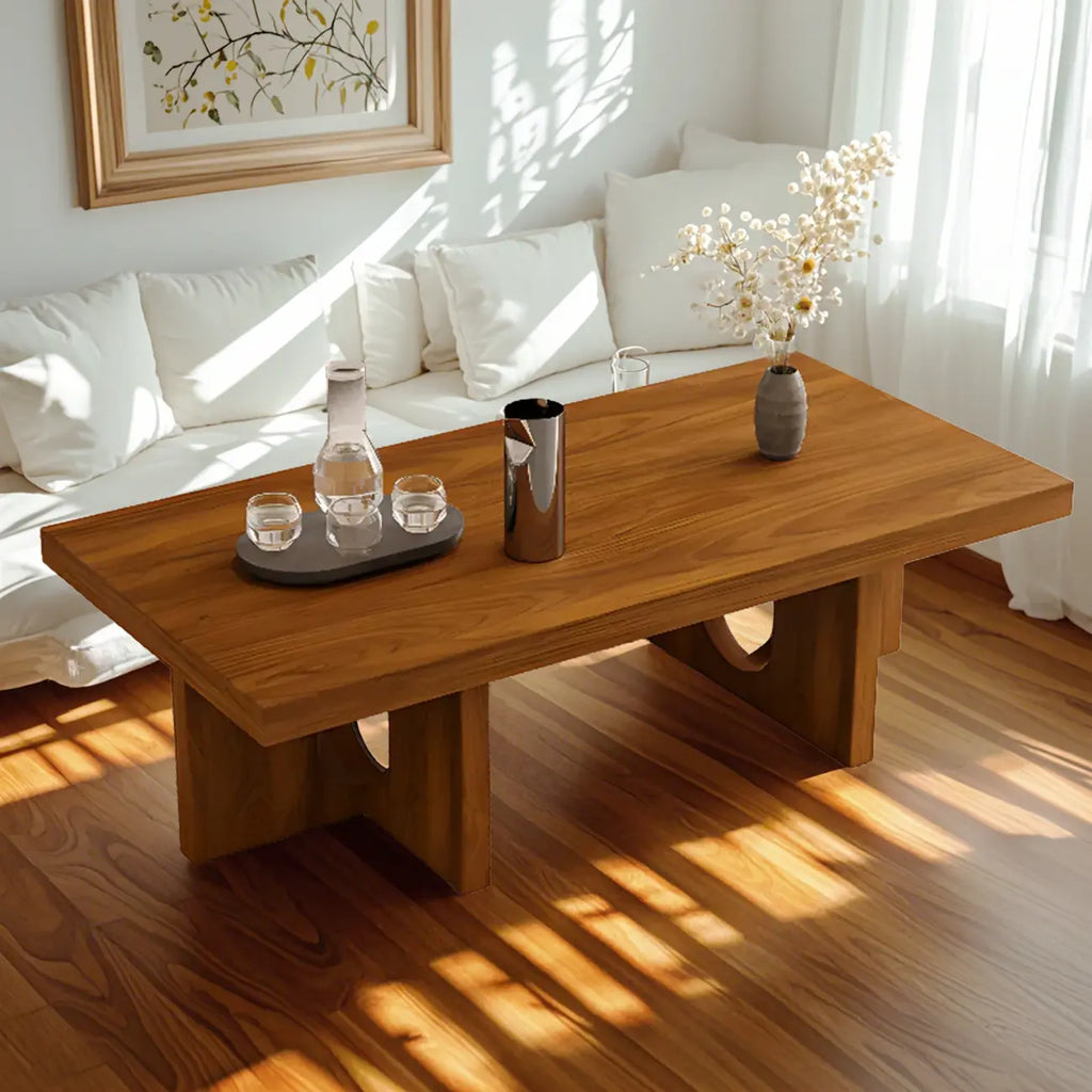 Minimalist Black Wood Rectangular Coffee Table for Living Room