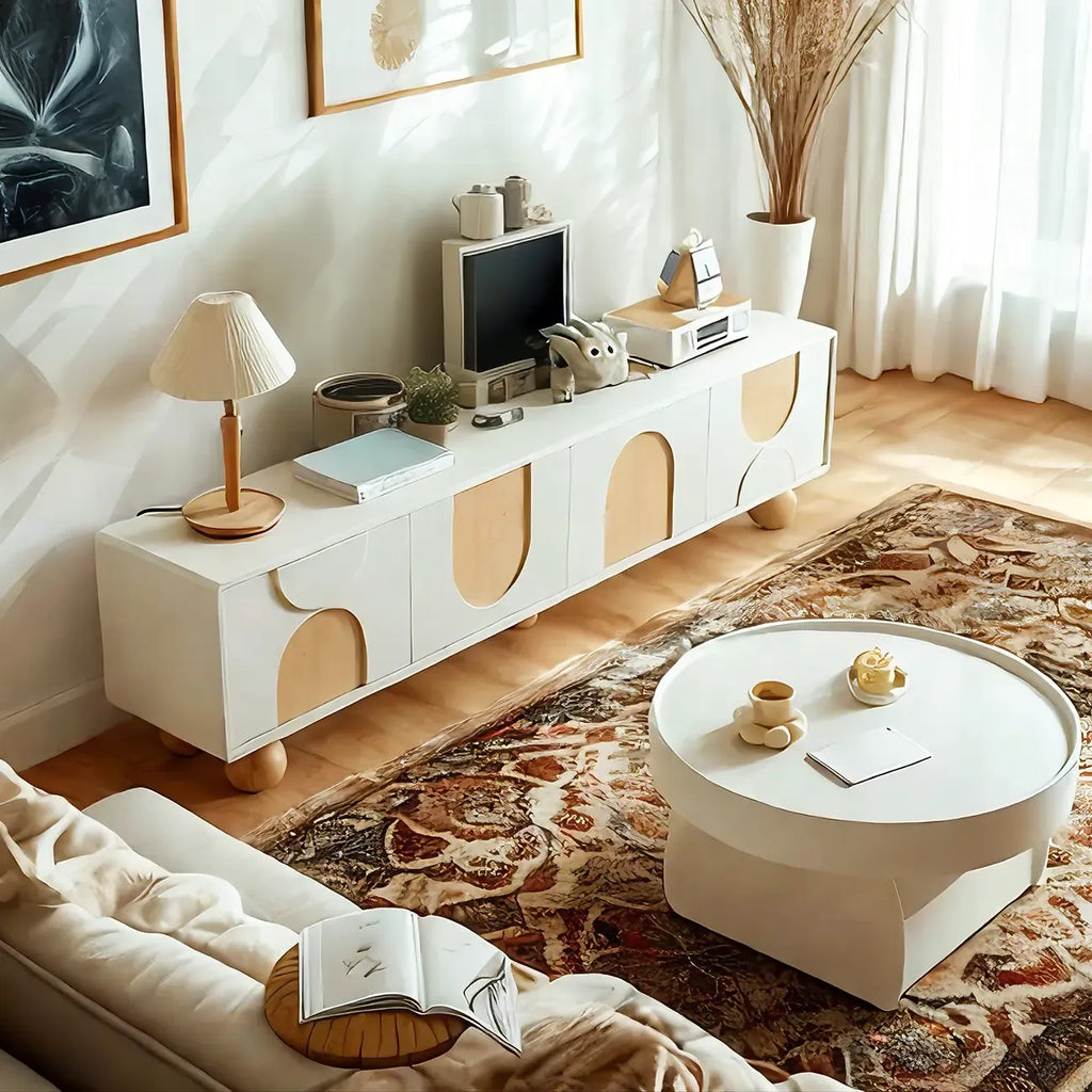 79 White Modern Acrylic Arch Panel Cable Management TV Stand