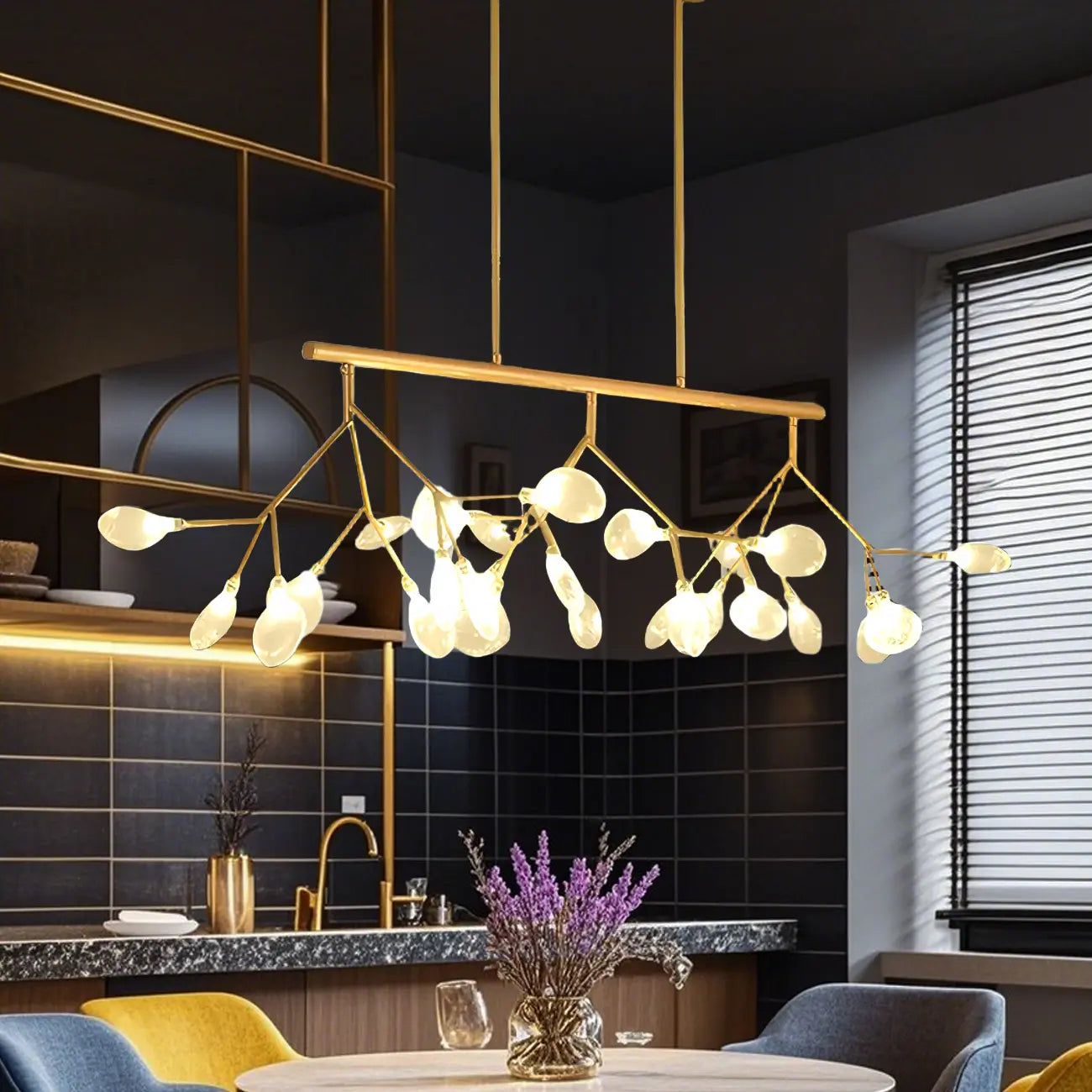 Modern Glass Branch Multi-Light Island Pendant Light for Kitchen
