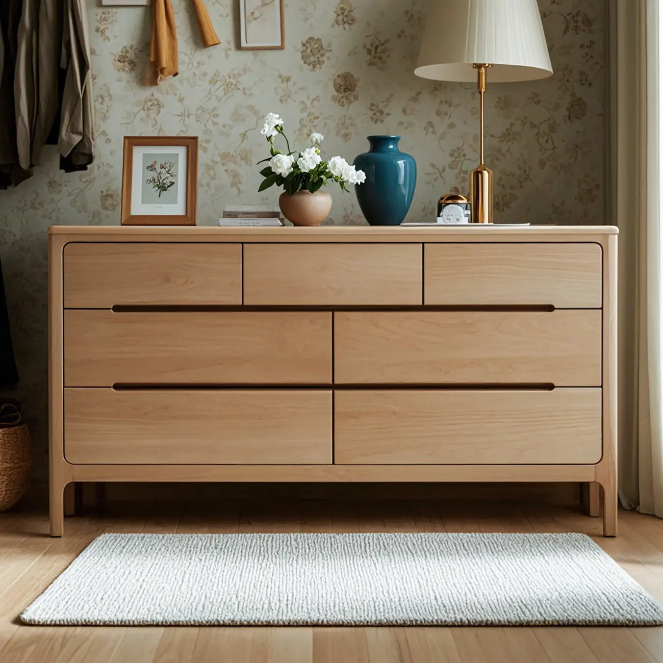 Traditional Natural Solid Wooden Double Dressers with Drawers