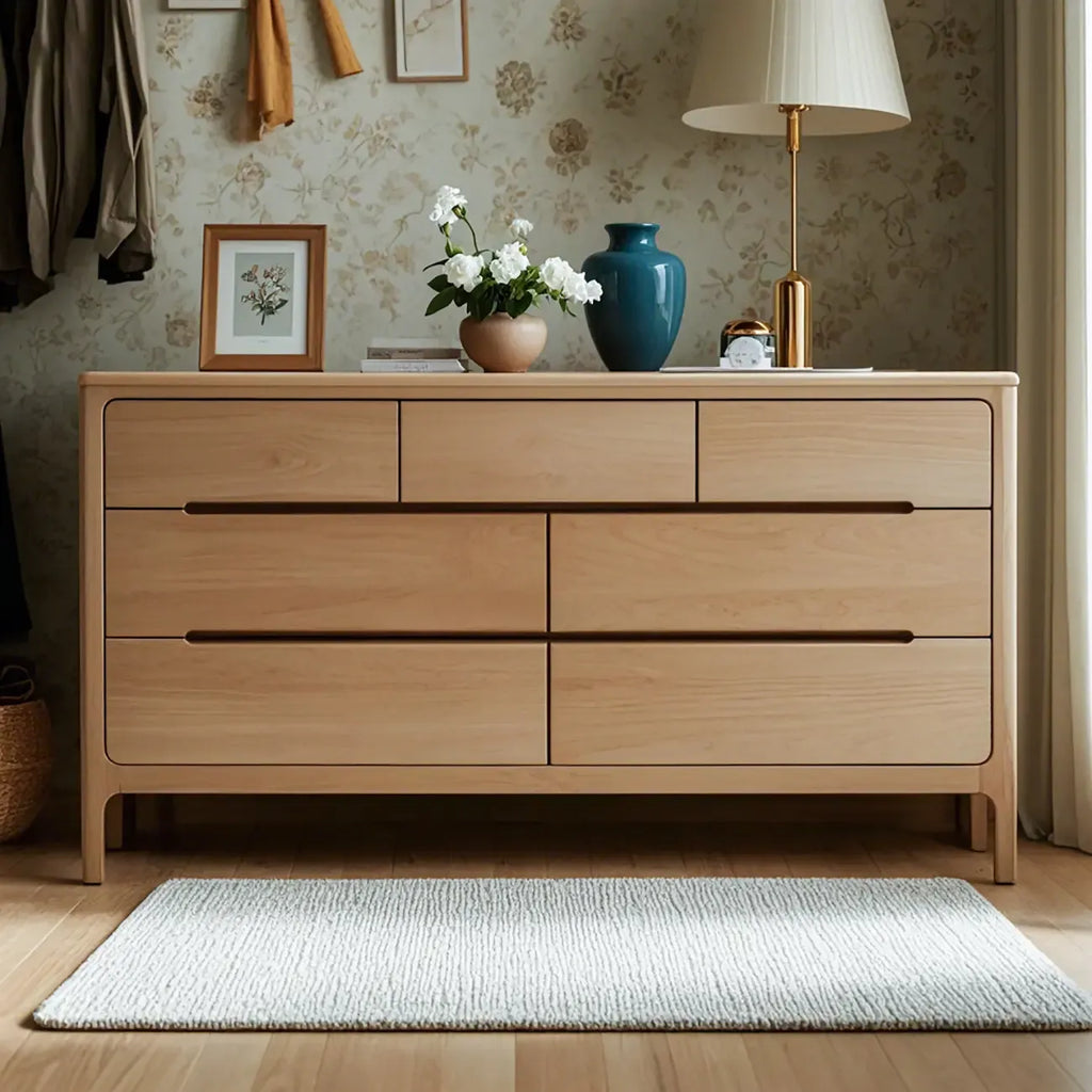 Traditional Natural Solid Wooden Double Dressers with Drawers