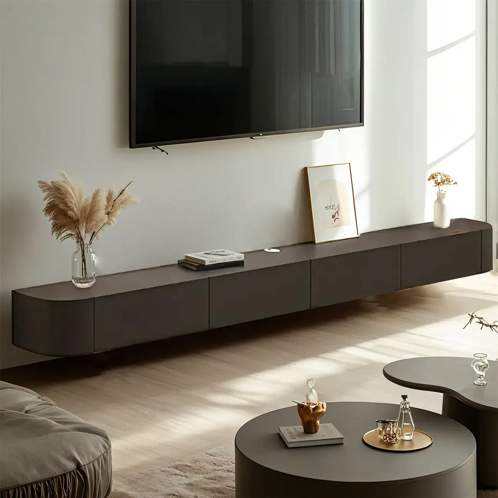 87 Black Modern Oak Wood Storage Floating TV Stand