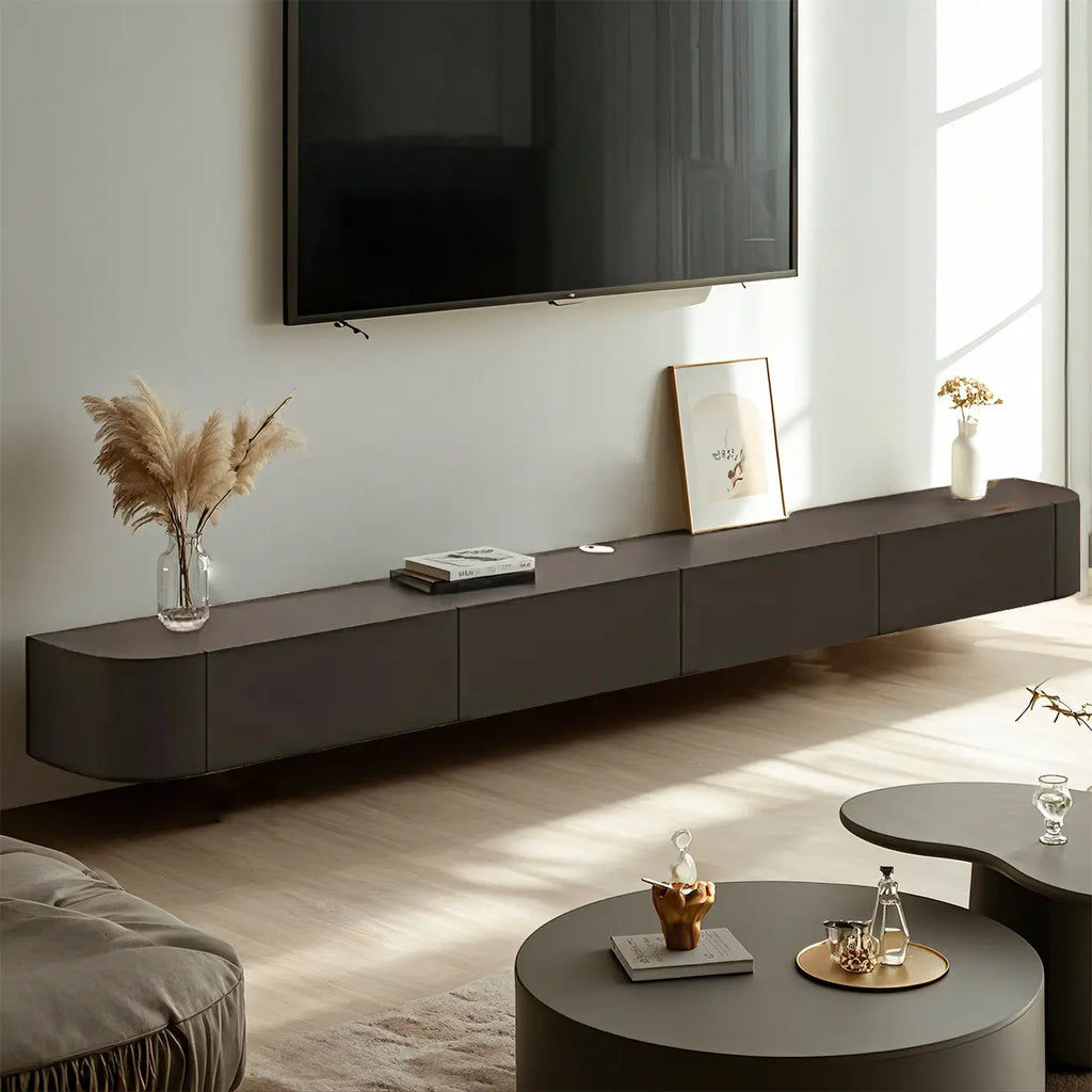 87 Black Modern Oak Wood Storage Floating TV Stand