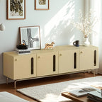 Living Room Rectangle Brown Wood TV Stand with Metal Legs