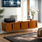 Living Room Rectangle Brown Wood TV Stand with Metal Legs