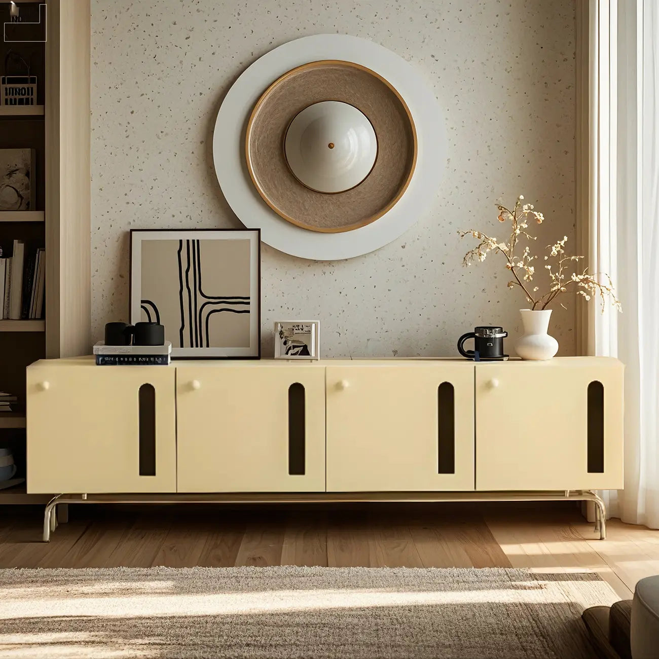 Living Room Rectangle Brown Wood TV Stand with Metal Legs