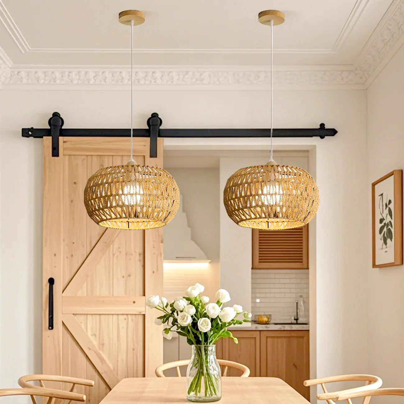 Natural Brown Rattan Pendant Lantern for Modern Dining Decor