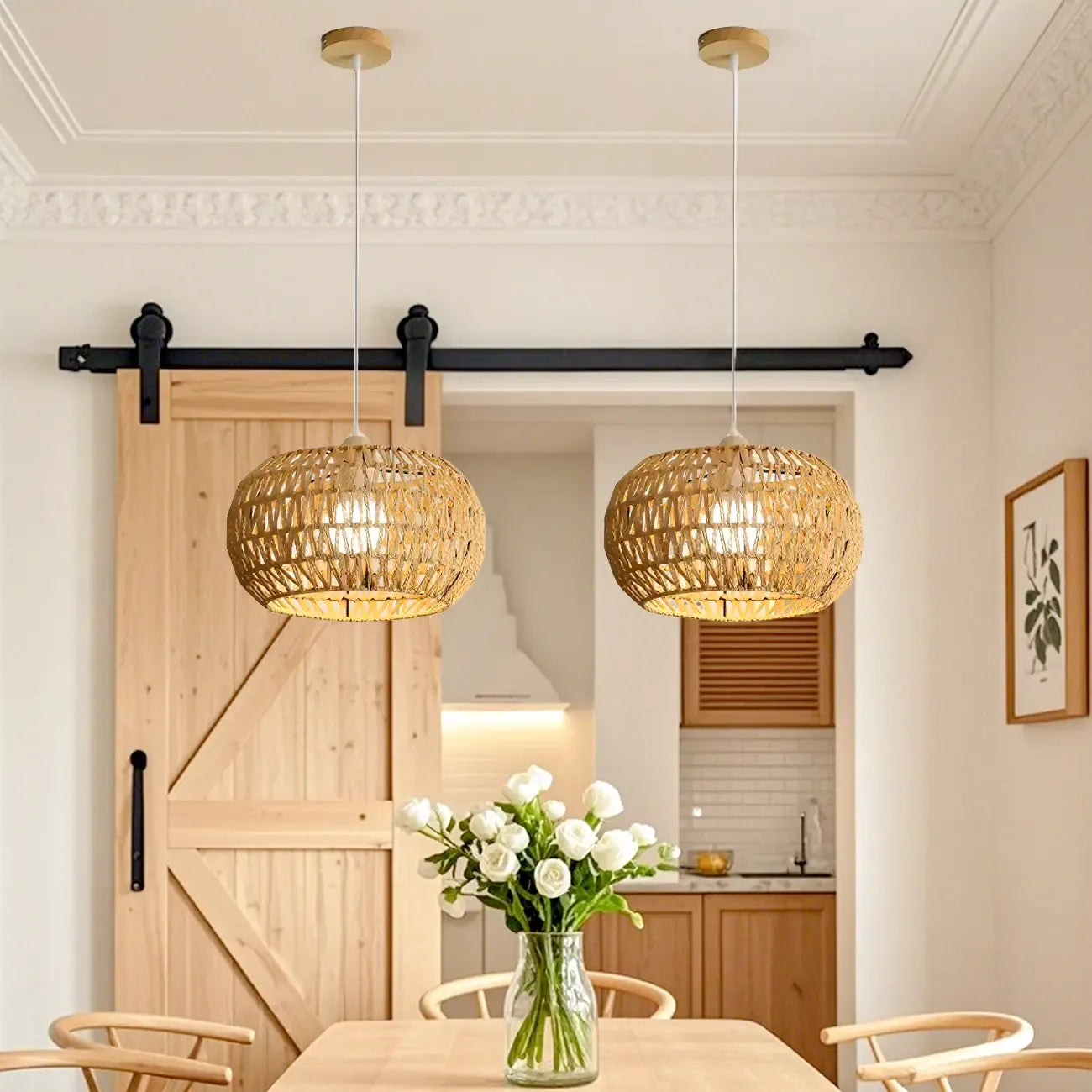 Natural Brown Rattan Pendant Lantern for Modern Dining Decor