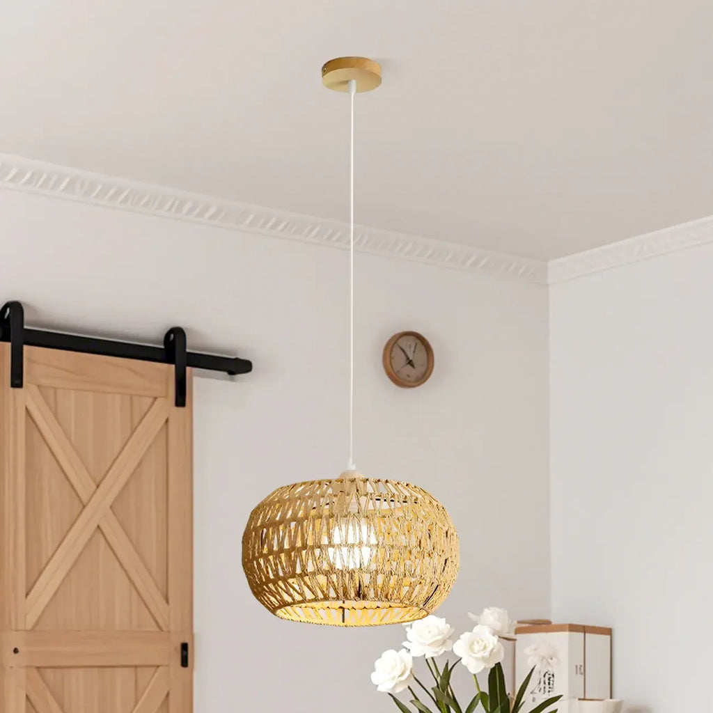 Natural Brown Rattan Pendant Lantern for Modern Dining Decor