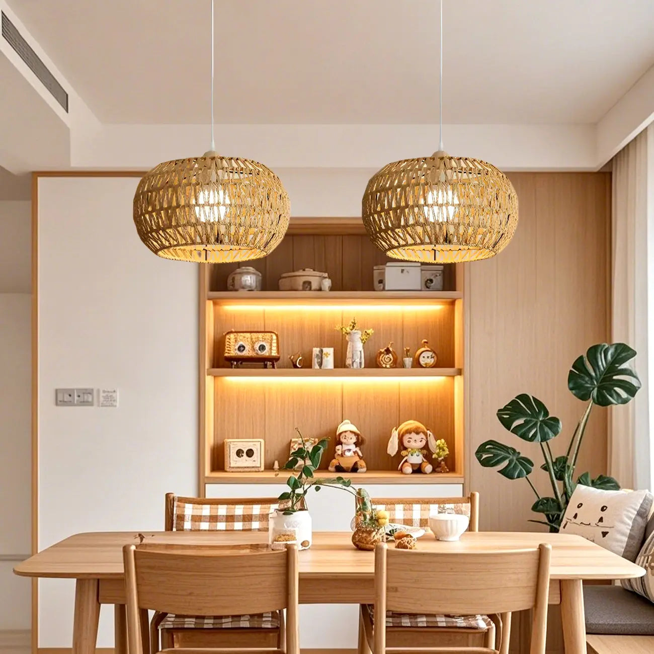 Natural Brown Rattan Pendant Lantern for Modern Dining Decor