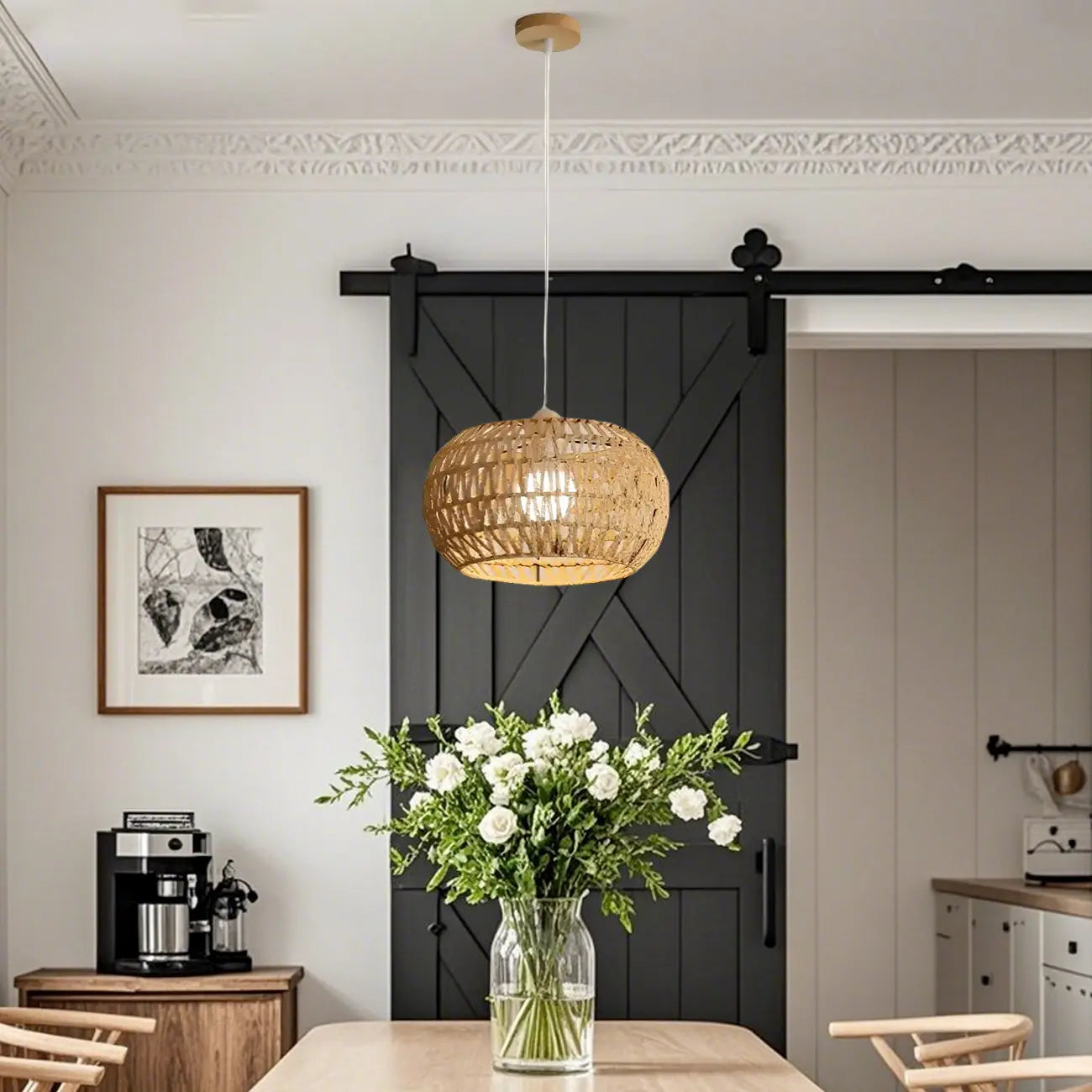 Natural Brown Rattan Pendant Lantern for Modern Dining Decor
