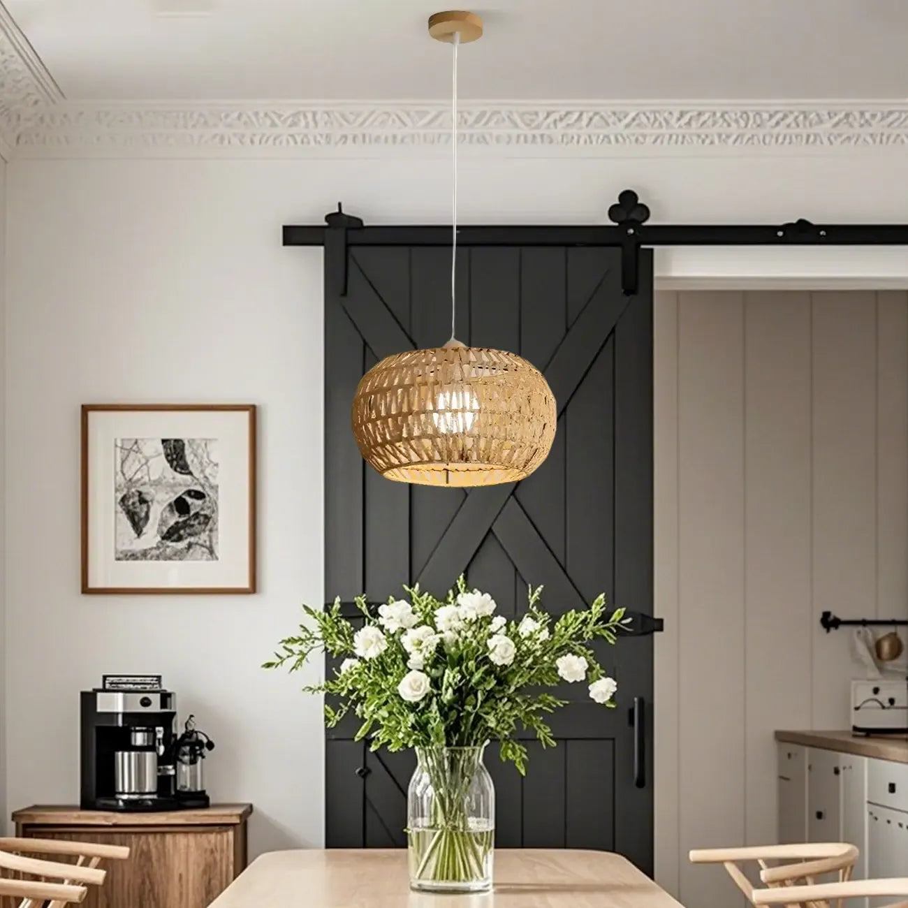 Natural Brown Rattan Pendant Lantern for Modern Dining Decor