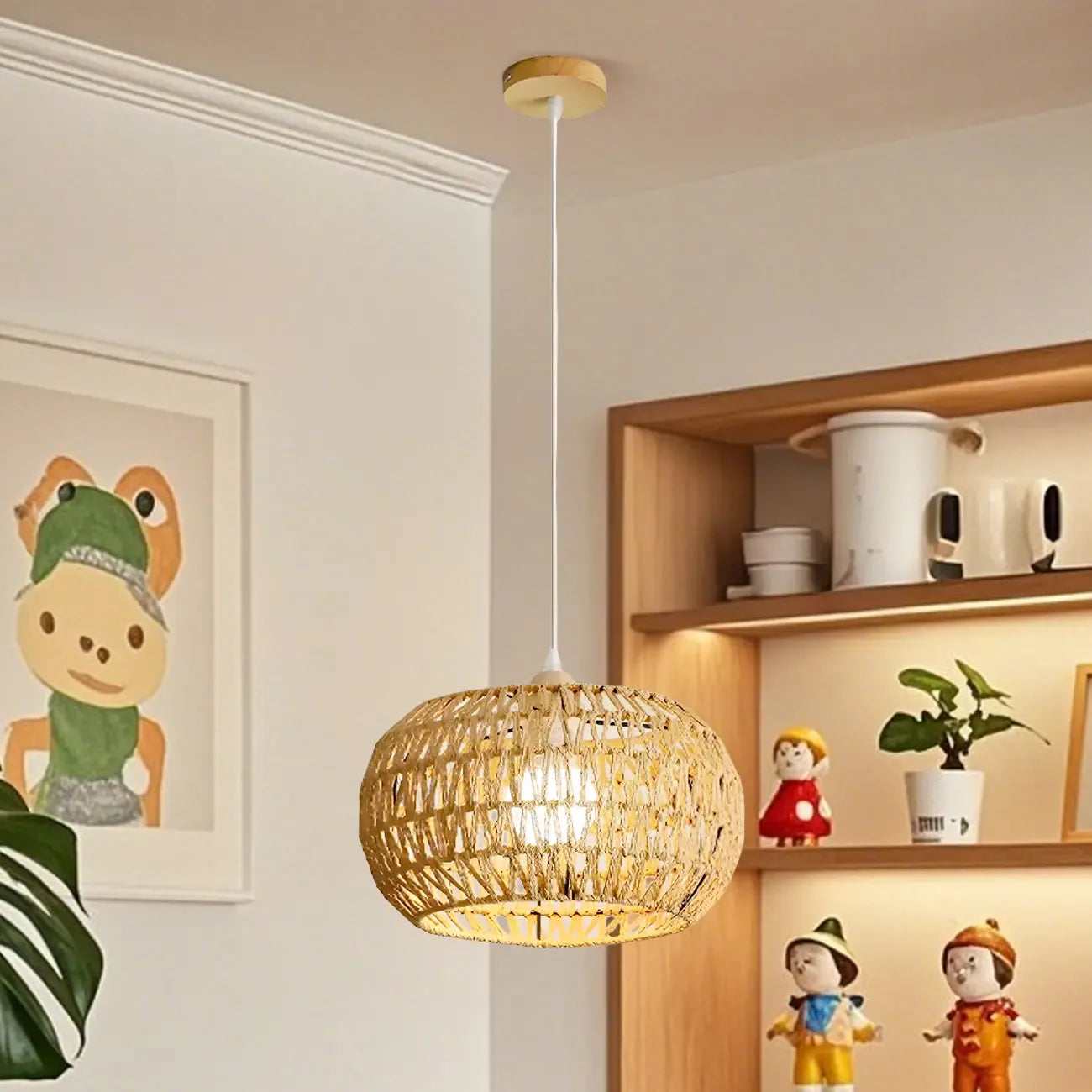 Natural Brown Rattan Pendant Lantern for Modern Dining Decor