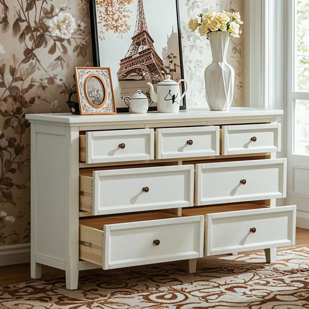 Contemporary White Wooden Double Dresser